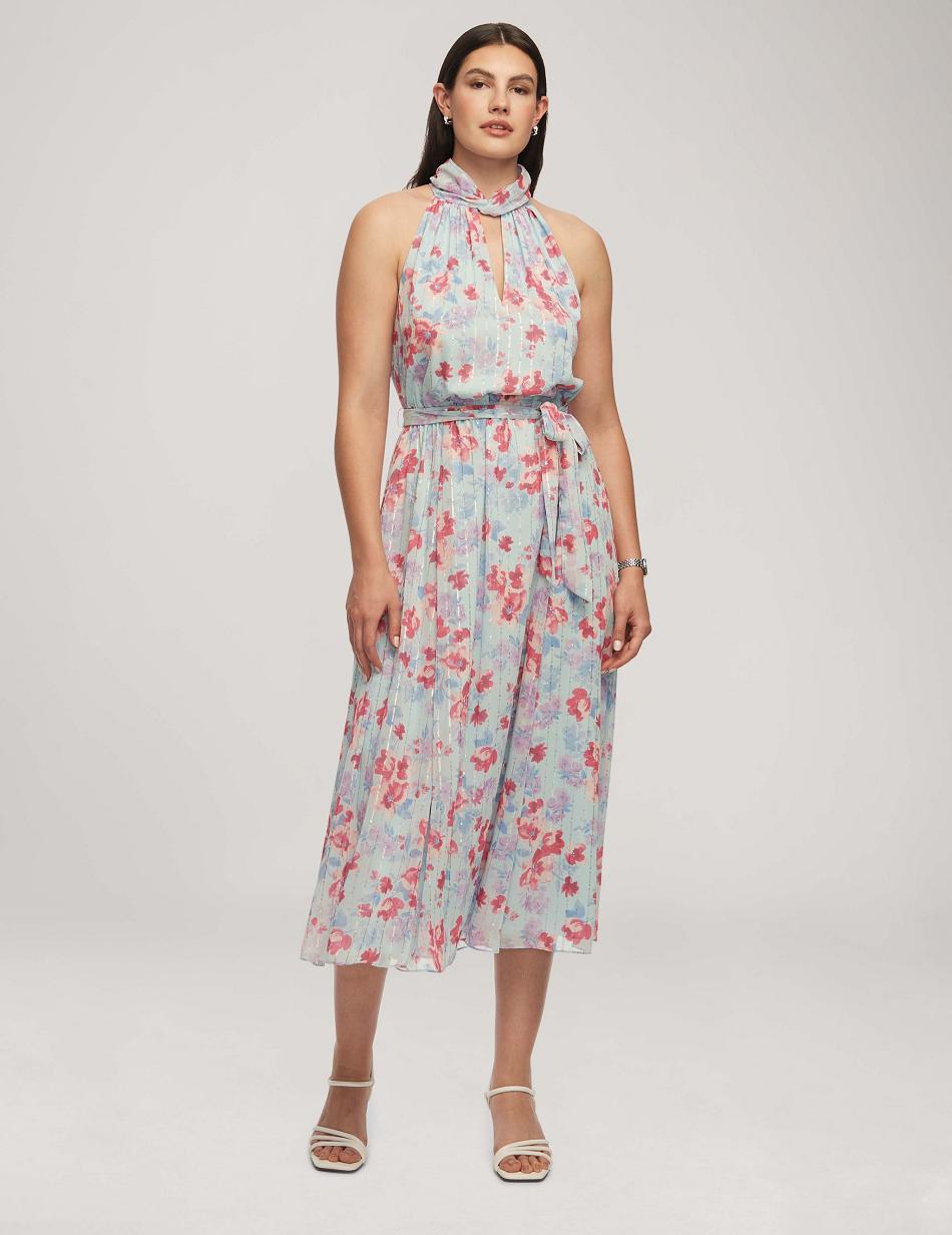 Peignoir Anne Klein Printed Twist Neck Halter Midi With Sash   | DNX-5950841